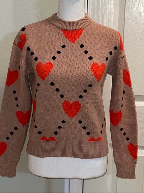 THML Sweaters - THML Taupe Crewneck Sweater with Red Heart Motif
